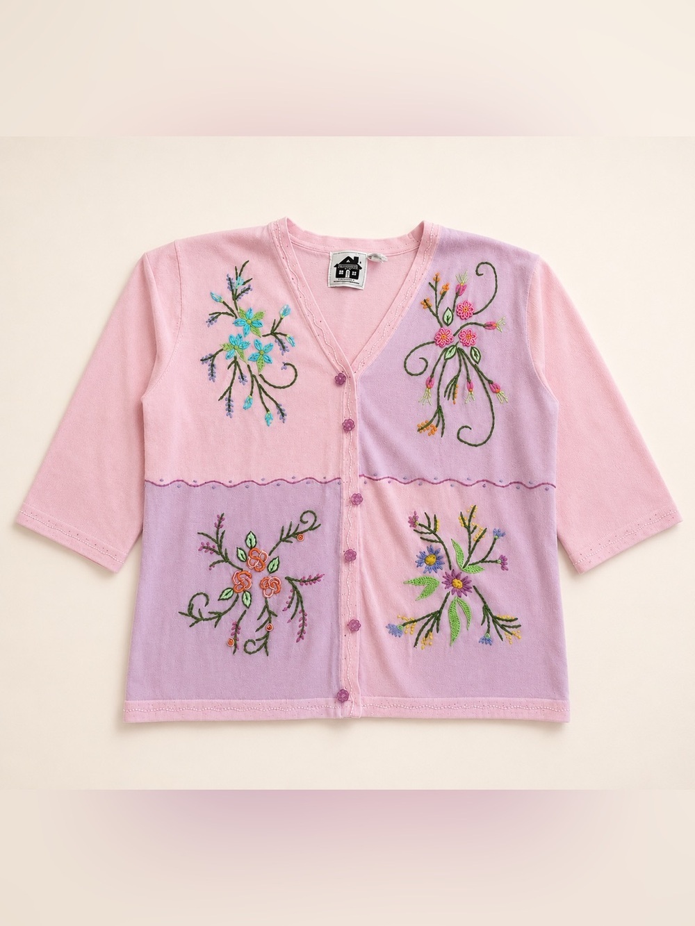Storybook Knits • Embroidered Spring Floral Ramie Cardigan Sweater • Size 1X